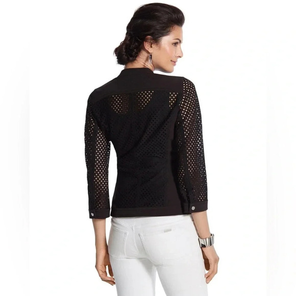 Chicos Diamond Mesh Moto Jacket - Size 1 (Medium) - Picture 2 of 7